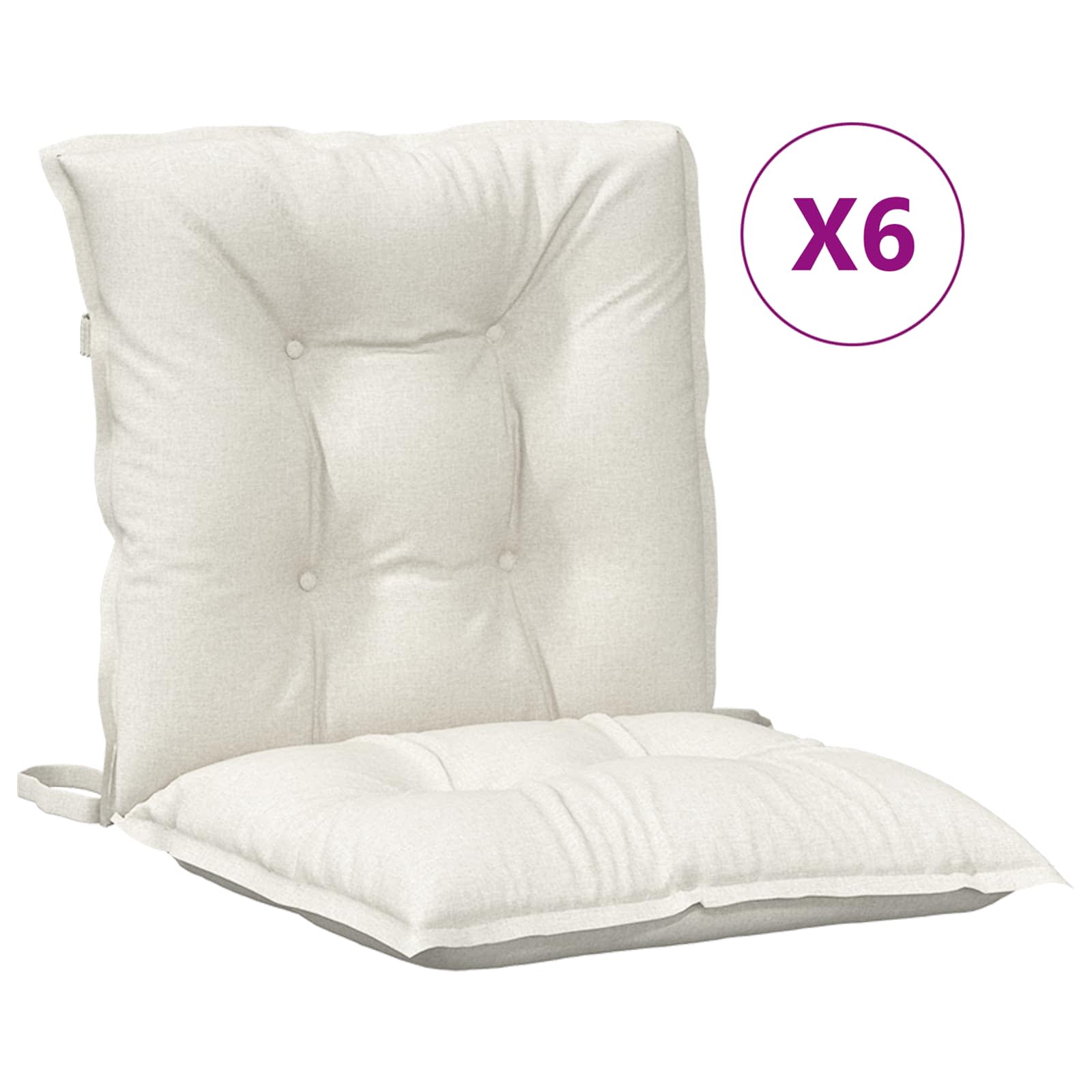 vidaXL Stoelkussens 6 st lage rug 100x50x7 cm stof gemêleerd crème, foto 4