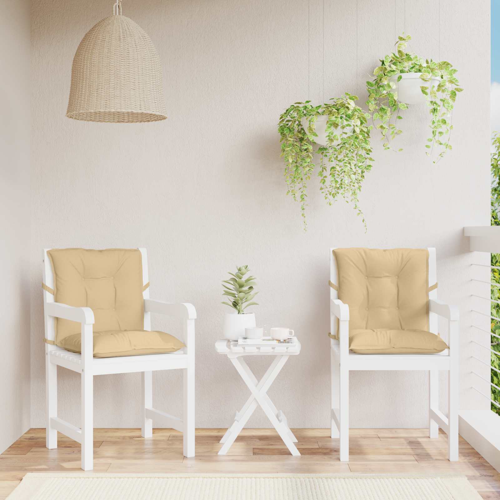 Stolehynder med lav ryg - 2 stk., 100 × 50 × 7 cm, stof, meleret beige