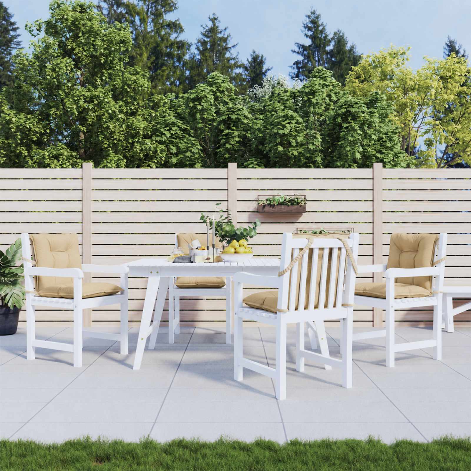 Stolehynder med lav ryg - 4 stk., 100×50×7 cm, stof i meleret beige