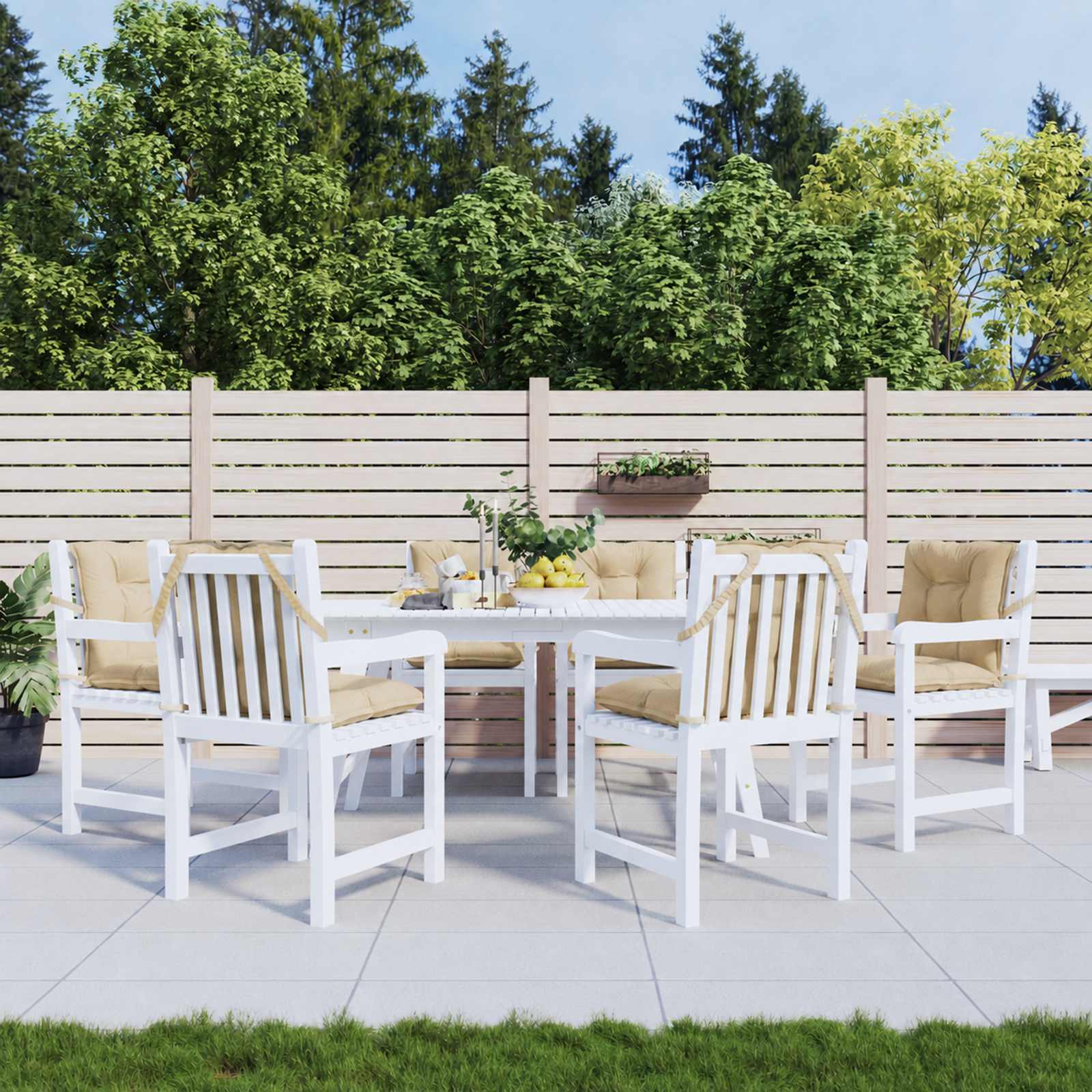 Stolehynder med lav ryg - 6 stk., 100×50×7 cm, stof i meleret beige