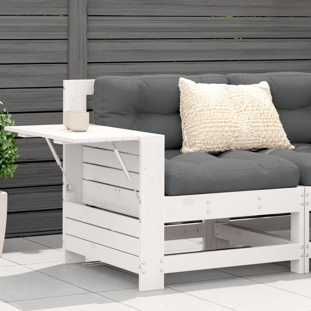 vidaXL sofamodul med armlæn og sidebord massivt fyrretræ hvid
