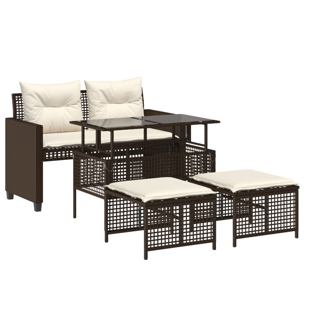 Thumbnail - vidaXL 4-tlg. Garten-Sofagarnitur mit Kissen Braun Poly Rattan Glas