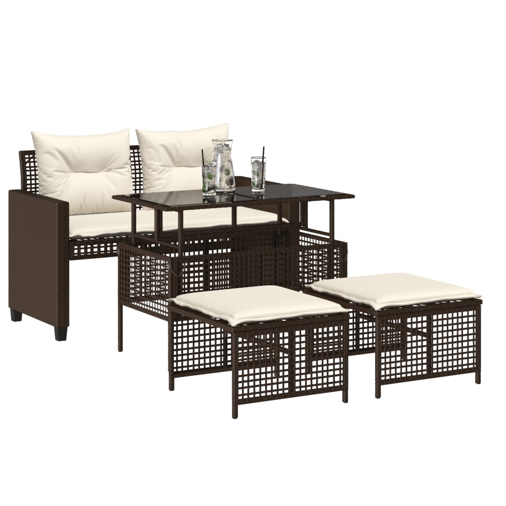 Thumbnail - vidaXL 4-tlg. Garten-Sofagarnitur mit Kissen Braun Poly Rattan Glas