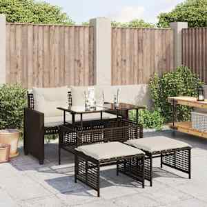 Vrtna sedežna garnitura 4-delna z blazinami rjav poli ratan