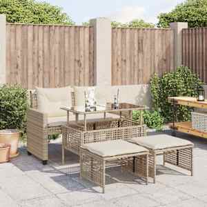 Vrtna sedežna garnitura 4-delna z blazinami poli ratan steklo