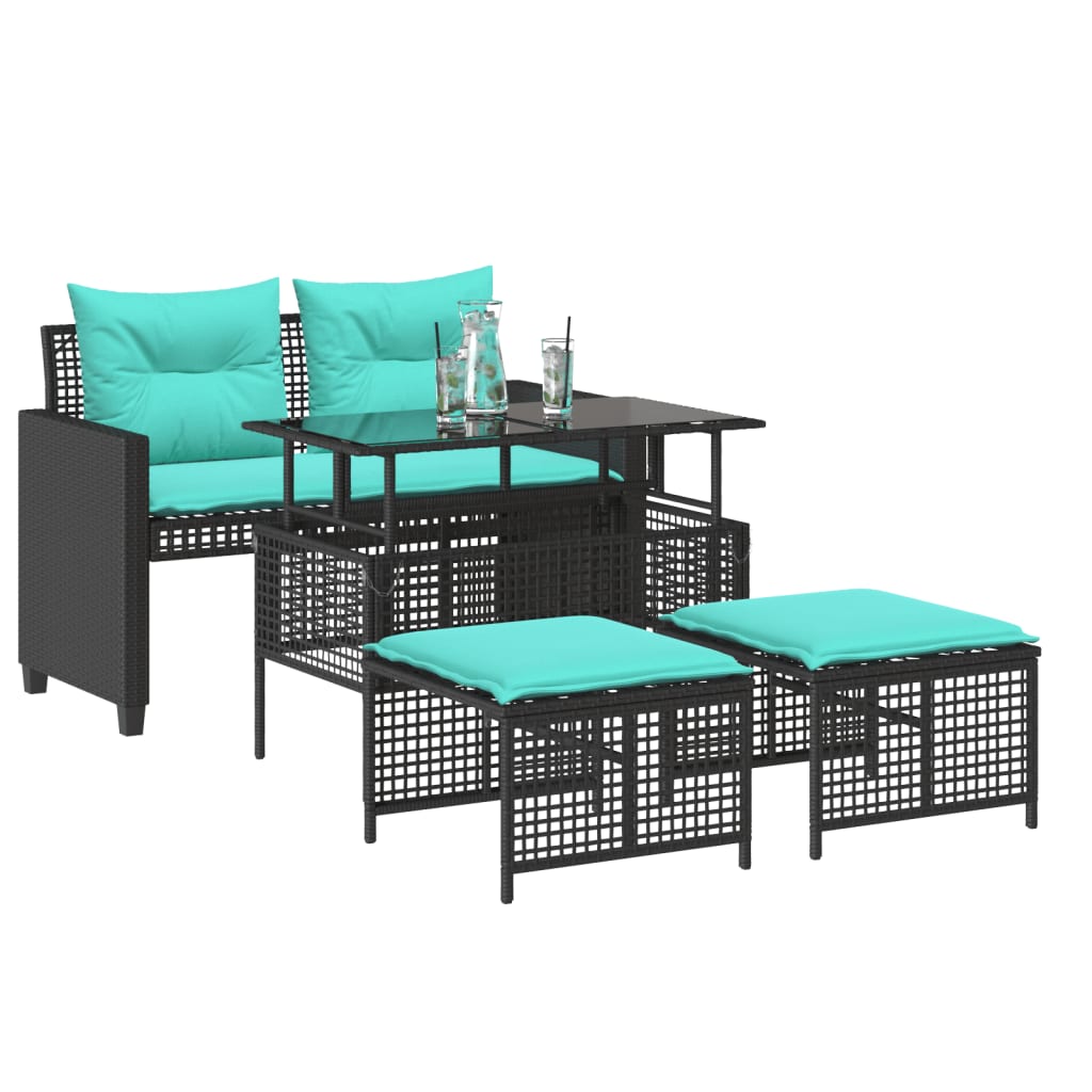 Vidaxl 4 Piece Patio Sofa Set With Cushions Black Poly Rattan Glass