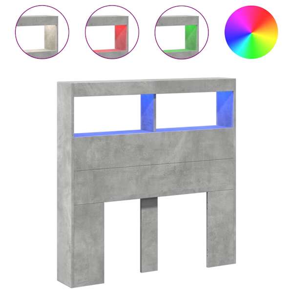 vidaXL voodipeatsi kapp LED-tuledega, betoonhall, 100x17x102 cm