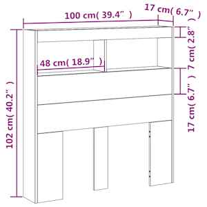 Čelo postele úložný prostor a LED betonově šedé 100x17x102 cm - obrázek 14