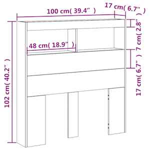 Čelo postele s úložným prostorem a LED kouřový dub 100x17x102cm - obrázek 14