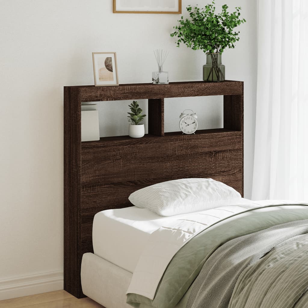 vidaXL Tăblie de pat cu dulap și LED, stejar maro, 100x17x102 cm