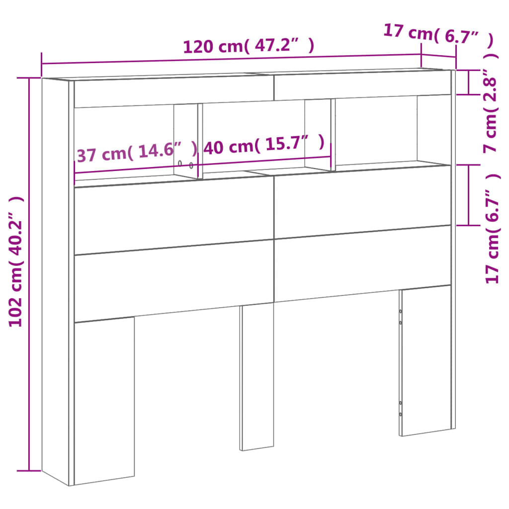 Čelo postele s úložným prostorem a LED bílé 120 x 17 x 102 cm - obrázek 14