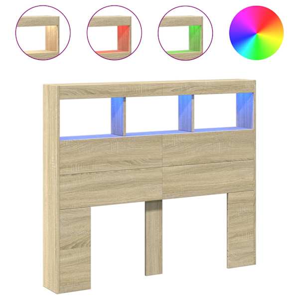 vidaXL voodipeatsi kapp LED-tuledega, Sonoma tamm, 120 x 17 x 102 cm