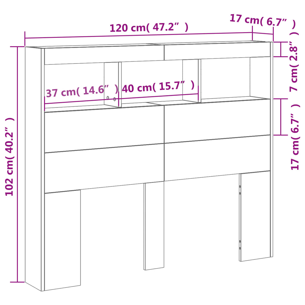 Čelo postele s úložným prostorem a LED dub sonoma 120x17x102 cm - obrázek 14