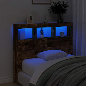 Čelo postele s úložným prostorem a LED kouřový dub 120x17x102cm - obrázek 4