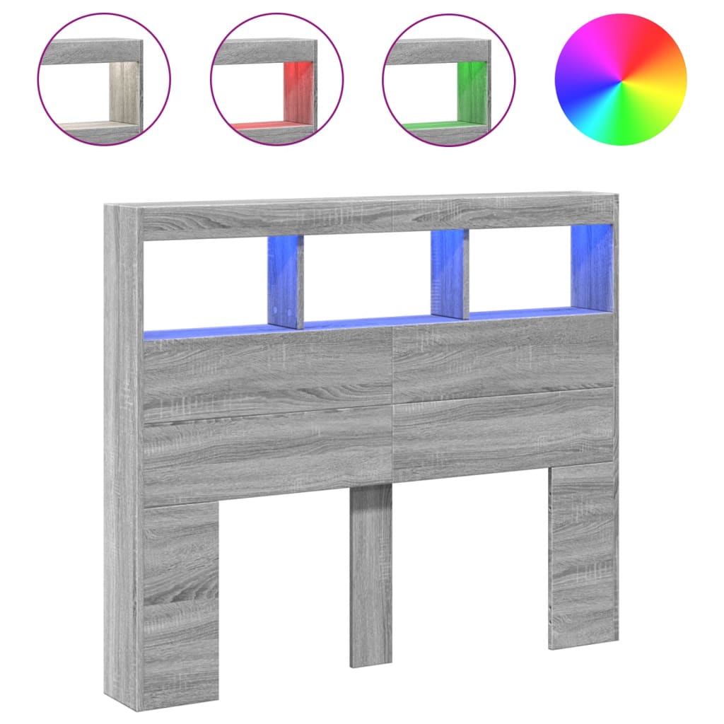 Thumbnail - vidaXL LED-Kopfteil mit Ablagen Grau Sonoma 120x17x102 cm