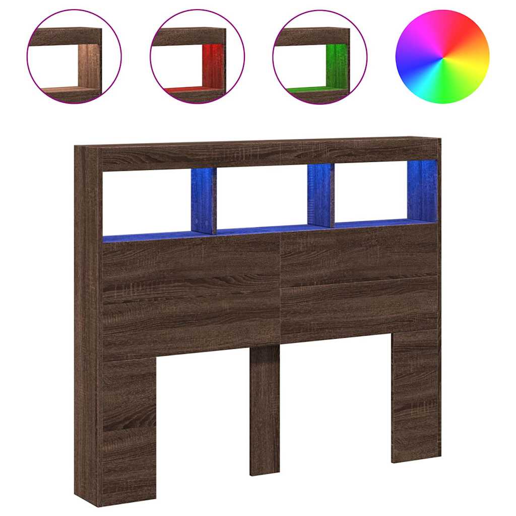 Thumbnail - vidaXL LED-Kopfteil mit Ablagen Braun Eichen-Optik 120x17x102 cm