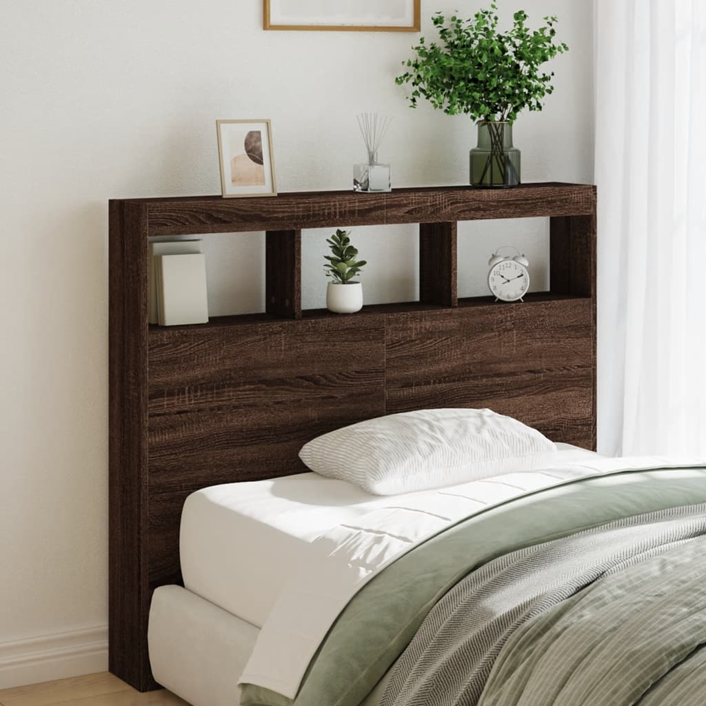 vidaXL Tăblie de pat cu dulap și LED, stejar maro, 120x17x102 cm
