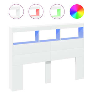 Čelo postele s úložným prostorem a LED bílé 140 x 17 x 102 cm - obrázek 2