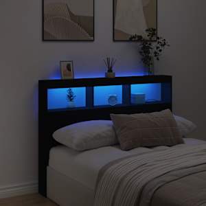 Čelo postele s úložným prostorem a LED černé 140 x 17 x 102 cm - obrázek 4