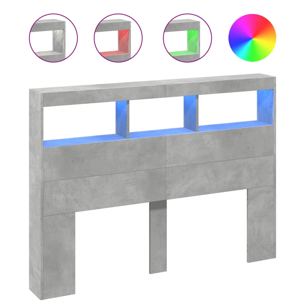 E-shop vidaXL Skrinka na čelo postele s LED betónová sivá 140x17x102 cm