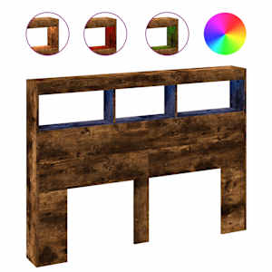 Čelo postele s úložným prostorem a LED kouřový dub 140x17x102cm - obrázek 2