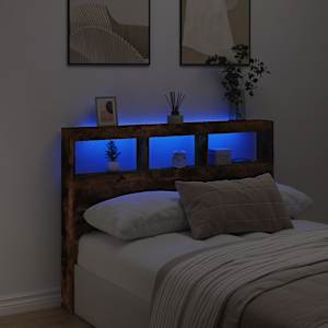 Čelo postele s úložným prostorem a LED kouřový dub 140x17x102cm - obrázek 4