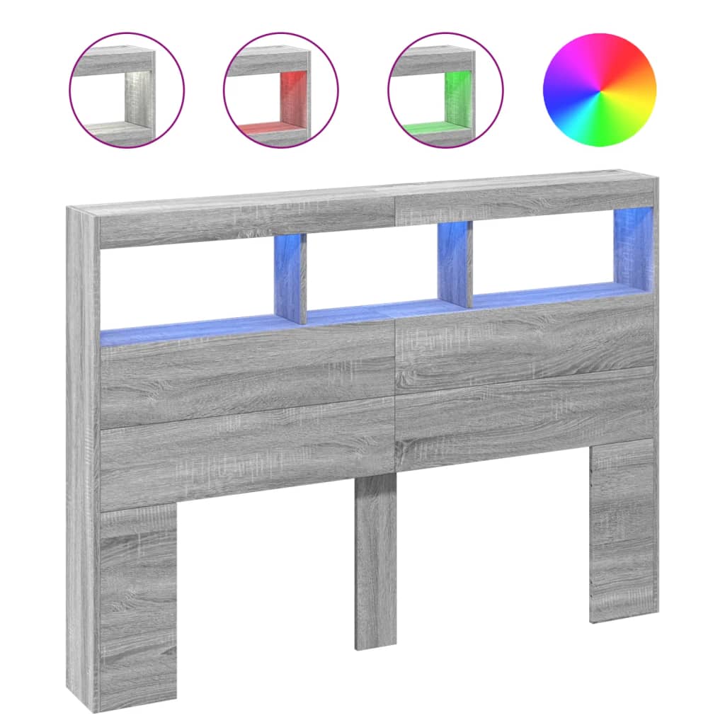 Thumbnail - vidaXL LED-Kopfteil mit Ablage Grau Sonoma 140x17x102 cm
