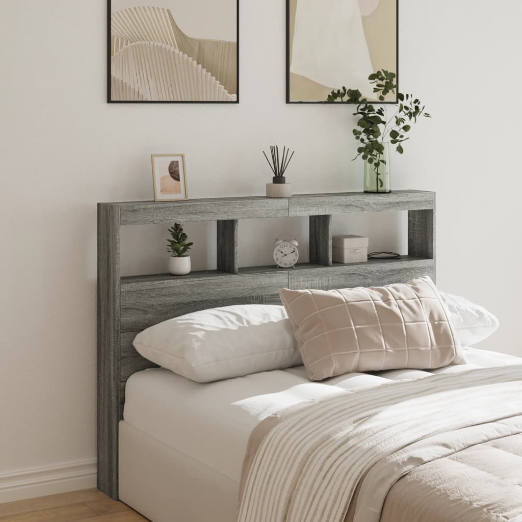 vidaXL Tăblie de pat cu dulap și LED, gri sonoma, 140x17x102 cm