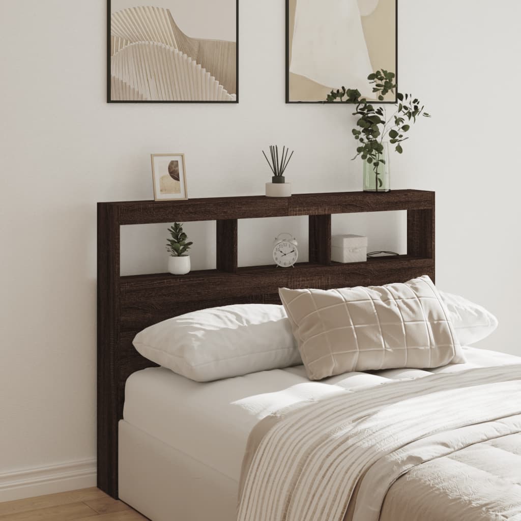 vidaXL Tăblie de pat cu dulap și LED, stejar maro, 140x17x102 cm