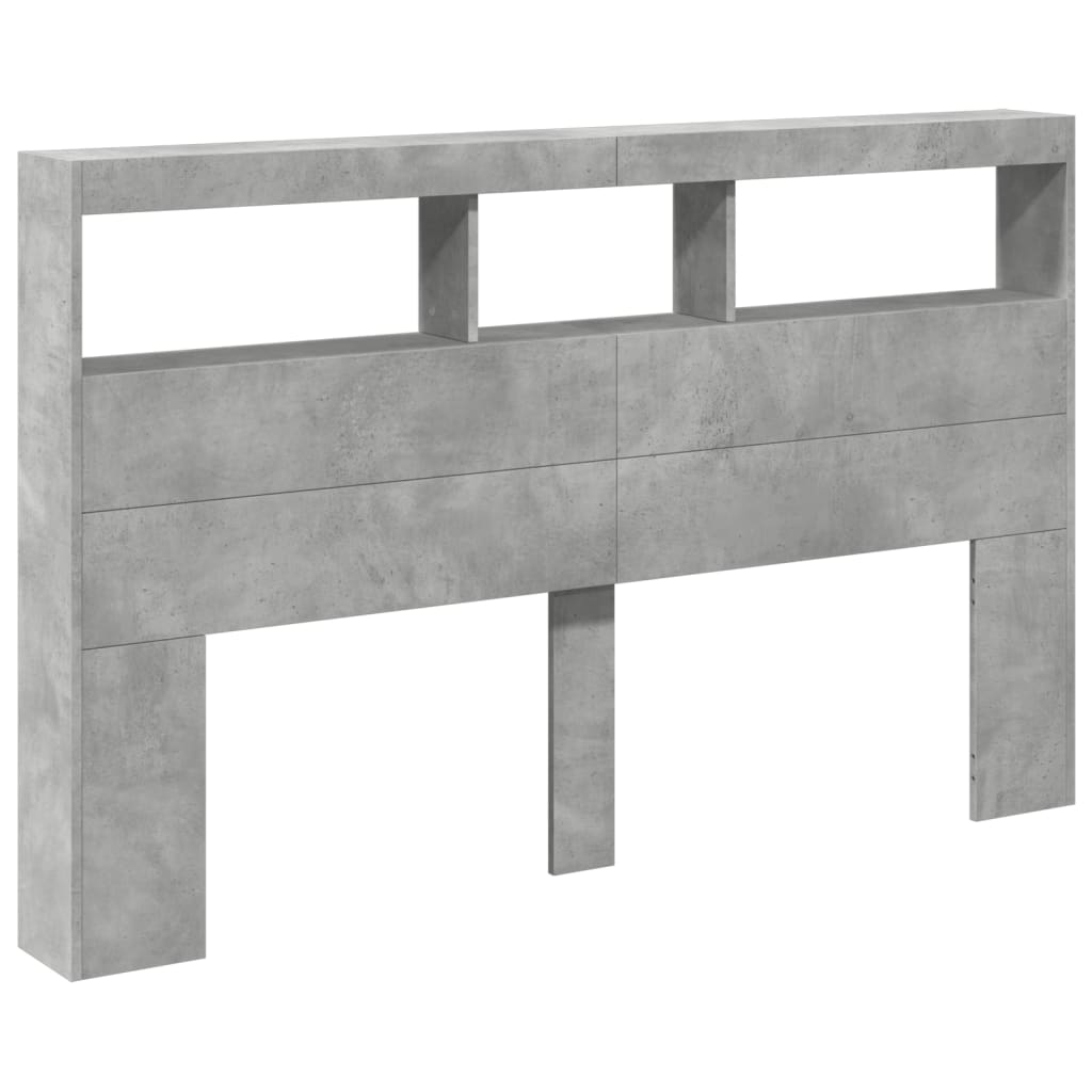 vidaXL Sängynpäätykaappi LED-valoilla betoninharmaa 160x17x102 cm
