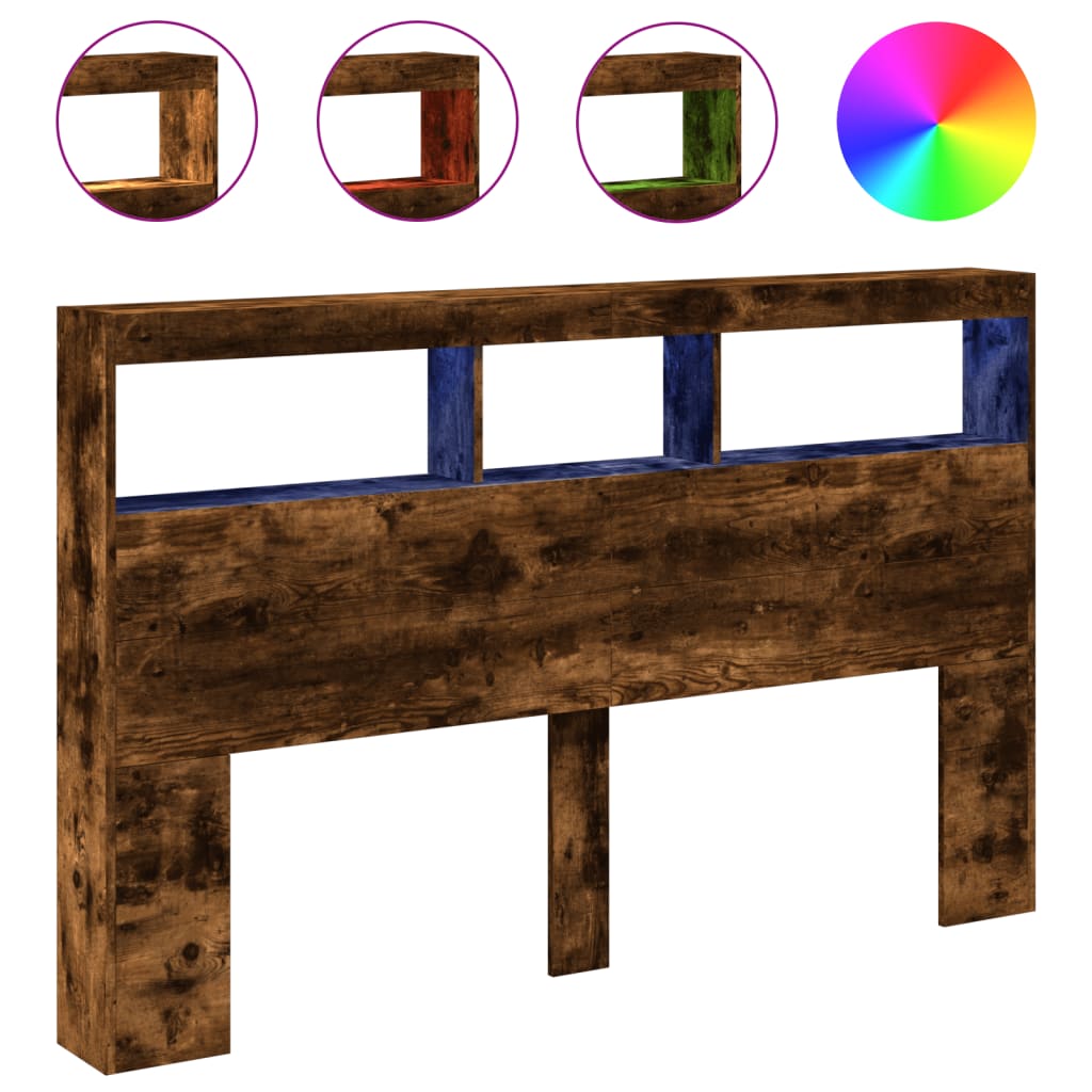 Thumbnail - vidaXL LED-Kopfteil mit Ablage Räuchereiche 160x17x102 cm