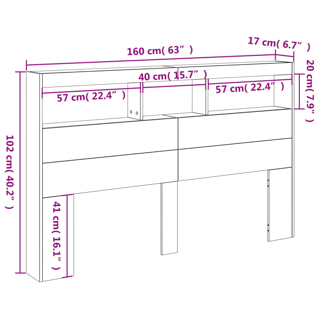 Čelo postele s úložným prostorem a LED kouřový dub 160x17x102cm - obrázek 14