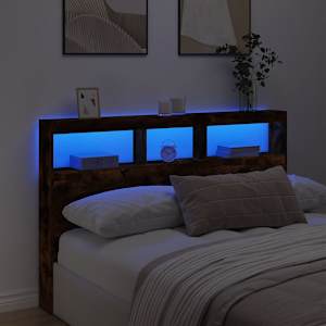 Čelo postele s úložným prostorem a LED kouřový dub 160x17x102cm - obrázek 4