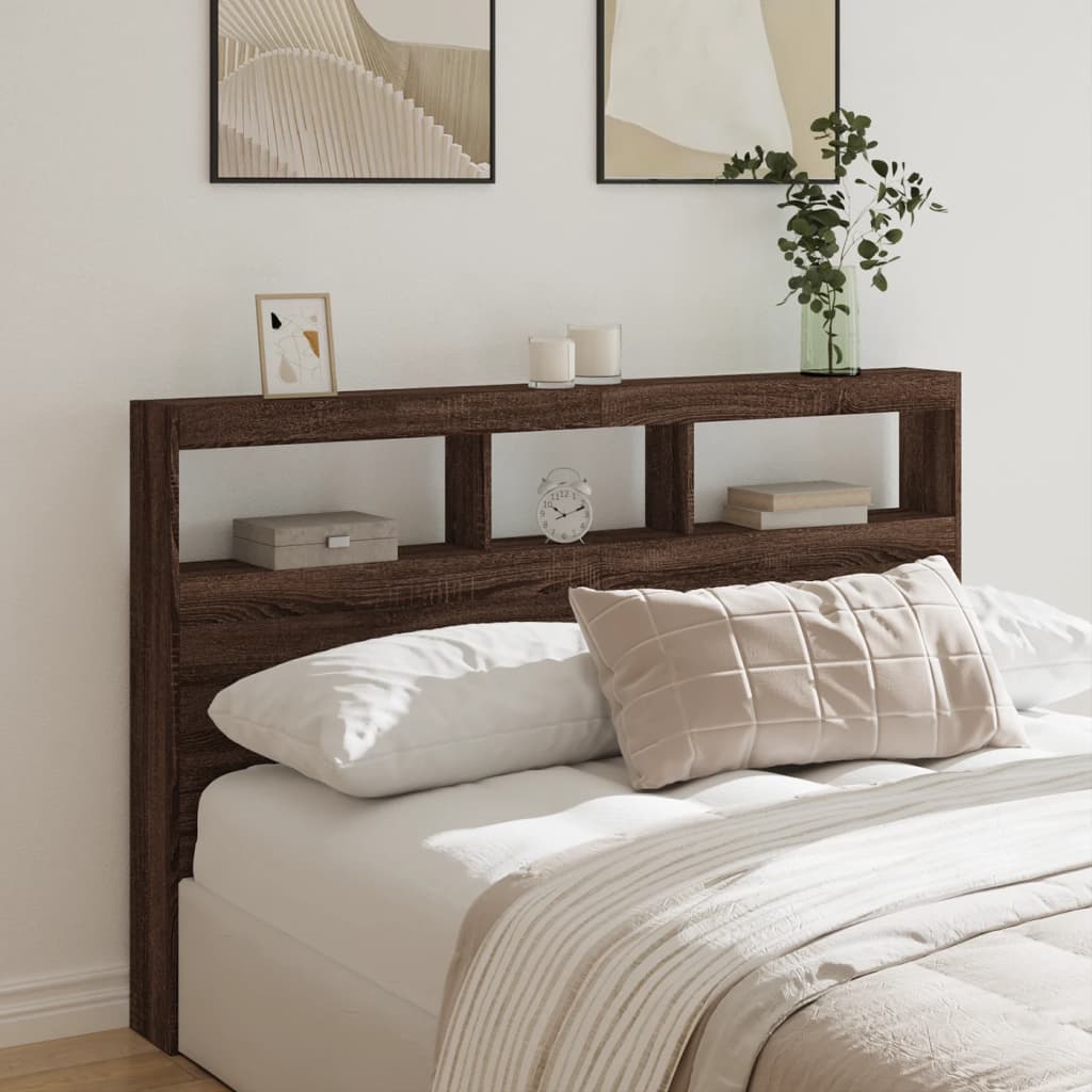 vidaXL Tăblie de pat cu dulap și LED, stejar maro, 160x17x102 cm