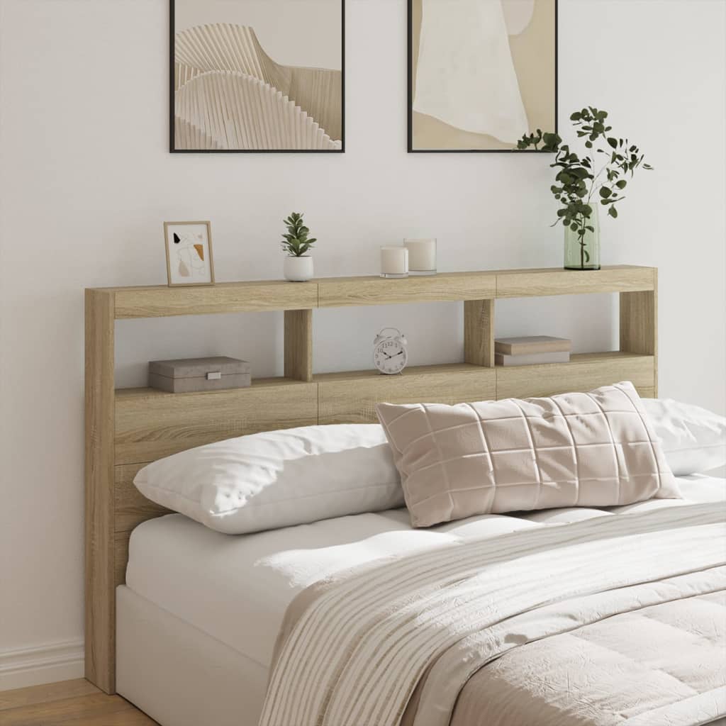 vidaXL Tăblie de pat cu dulap și LED, stejar sonoma, 180x17x102 cm