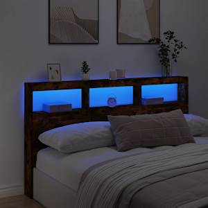 Čelo postele s úložným prostorem a LED kouřový dub 180x17x102cm - obrázek 4