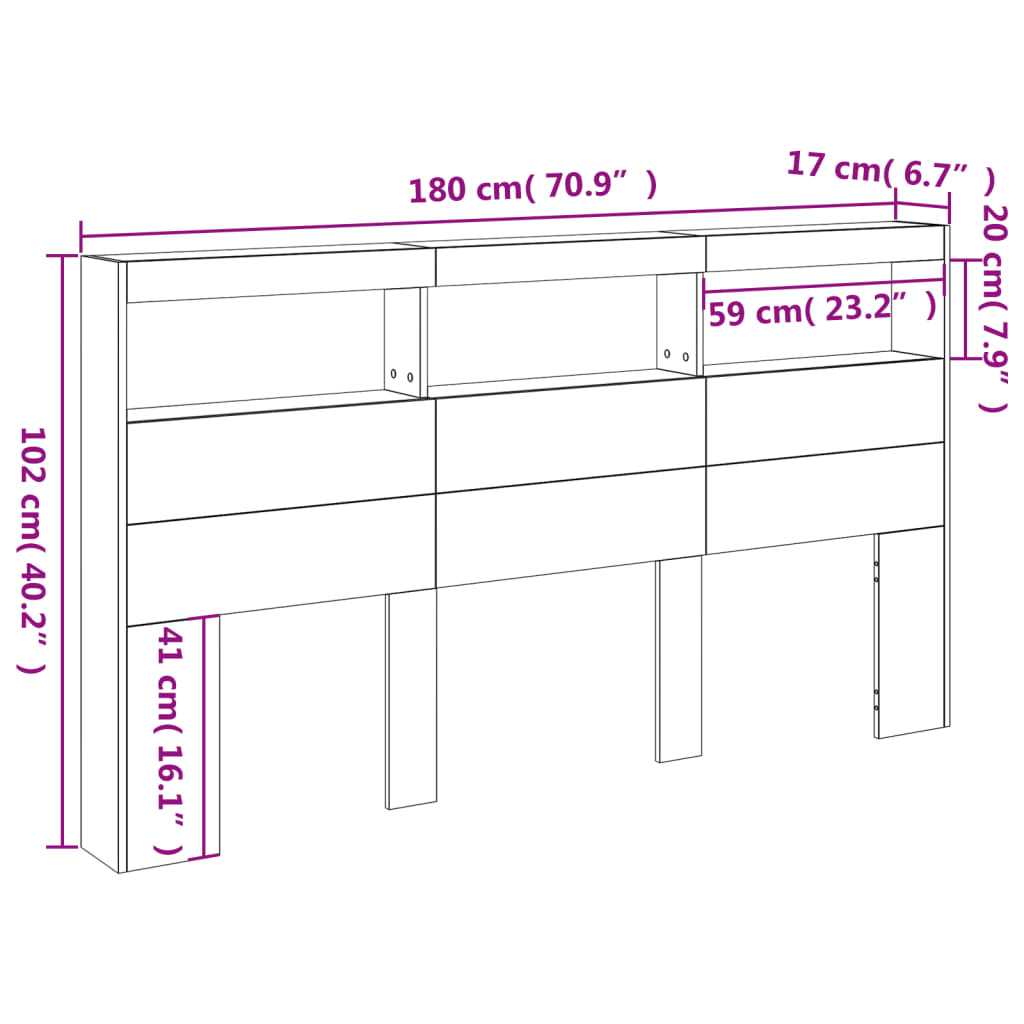 Čelo postele s úložným prostorem a LED šedé sonoma 180x17x102cm - obrázek 14