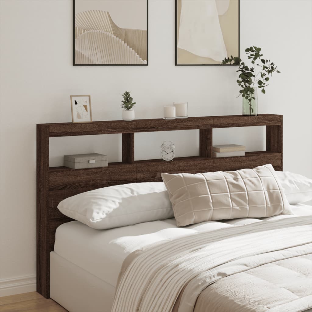vidaXL Tăblie de pat cu dulap și LED, stejar maro, 180x17x102 cm