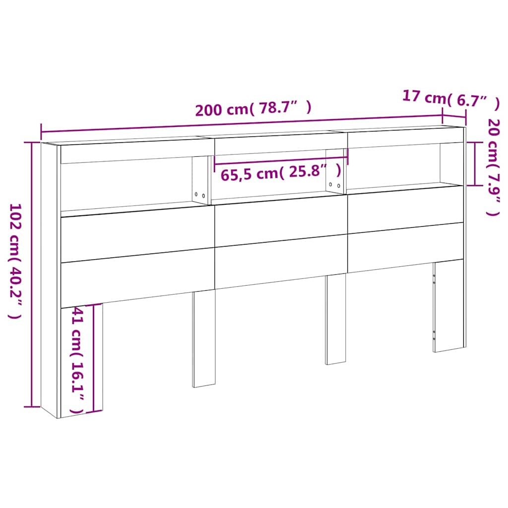 Čelo postele s úložným prostorem a LED černé 200 x 17 x 102 cm - obrázek 14