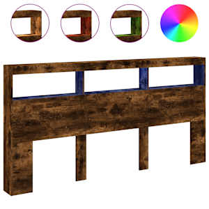 Čelo postele s úložným prostorem a LED kouřový dub 200x17x102cm - obrázek 2