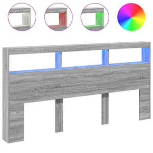 Čelo postele s úložným prostorem a LED šedé sonoma 200x17x102cm - obrázek 2