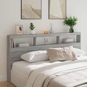 Čelo postele s úložným prostorem a LED šedé sonoma 200x17x102cm - obrázek 1