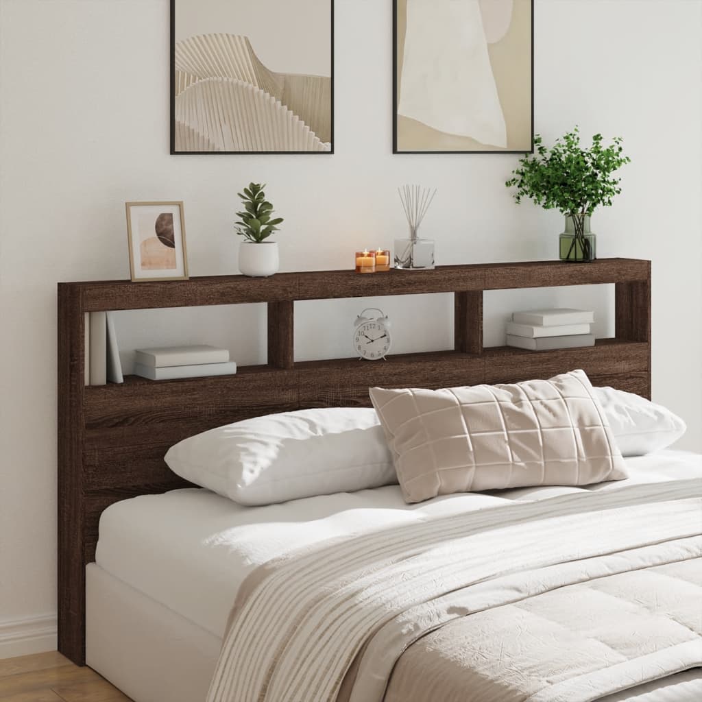 vidaXL Tăblie de pat cu dulap și LED, stejar maro, 200x17x102 cm