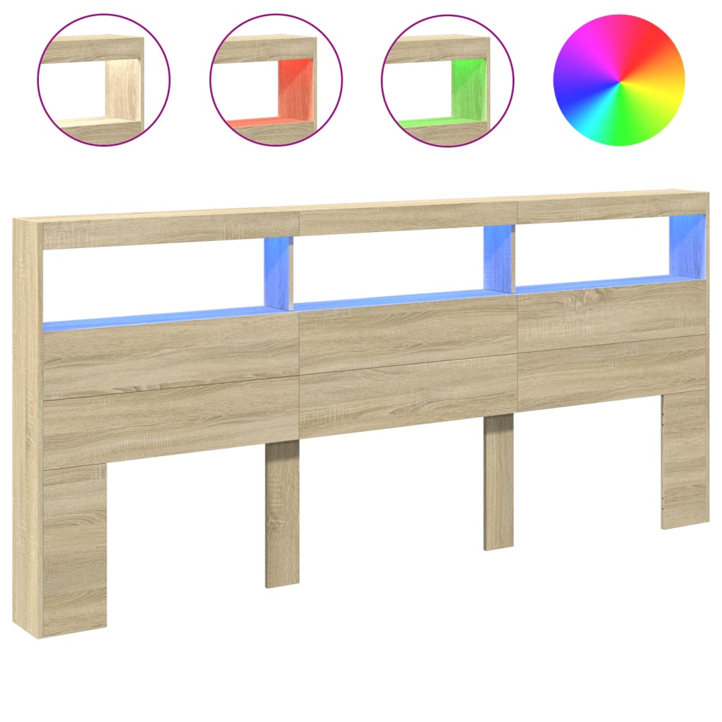 vidaXL Hoofdbordkast met LED-verlichting 220x17x102 cm sonoma eiken, foto 3