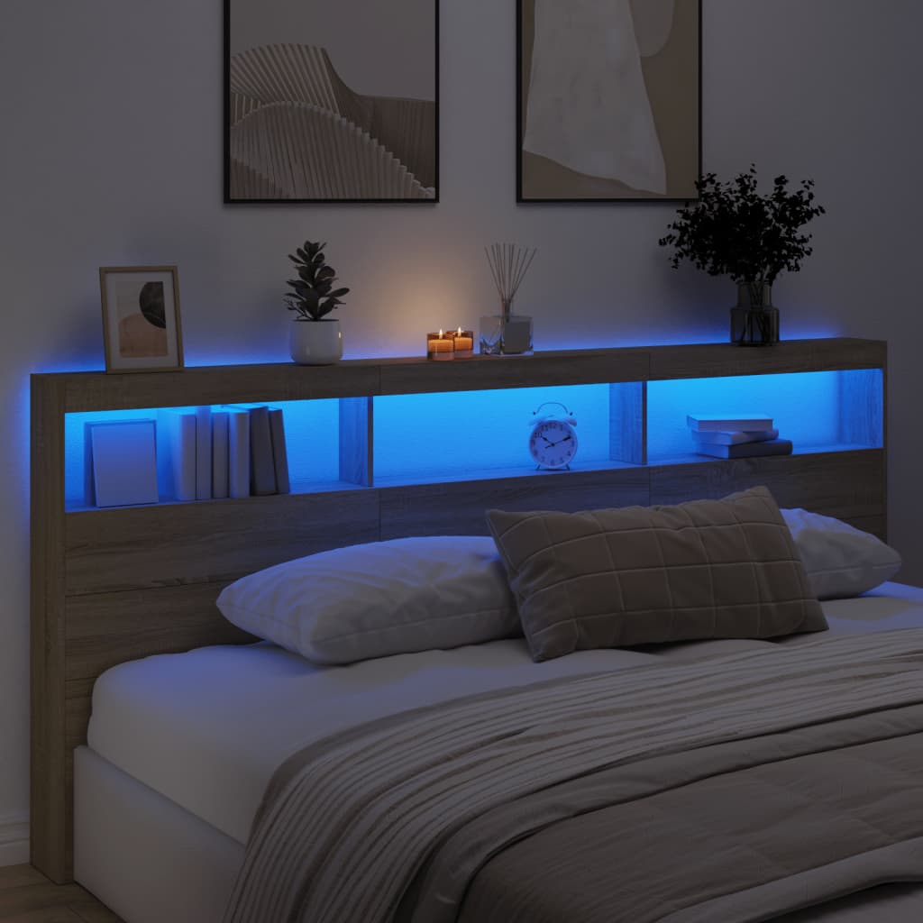 vidaXL Hoofdbordkast met LED-verlichting 220x17x102 cm sonoma eiken, foto 2