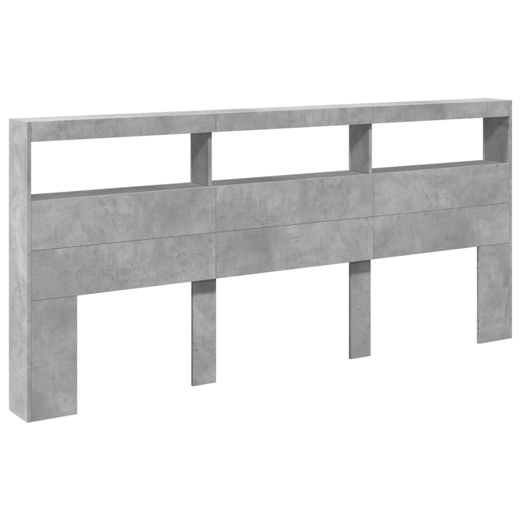vidaXL Hoofdbordkast met LED-verlichting 220x17x102 cm betongrijs afbeelding