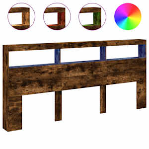 Čelo postele s úložným prostorem a LED kouřový dub 220x17x102cm - obrázek 2
