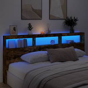Čelo postele s úložným prostorem a LED kouřový dub 220x17x102cm - obrázek 4