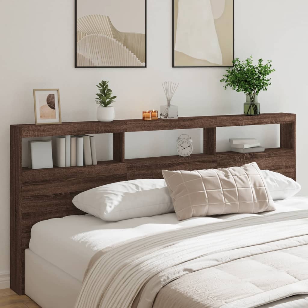 vidaXL Tăblie de pat cu dulap și LED, stejar maro, 220x17x102 cm