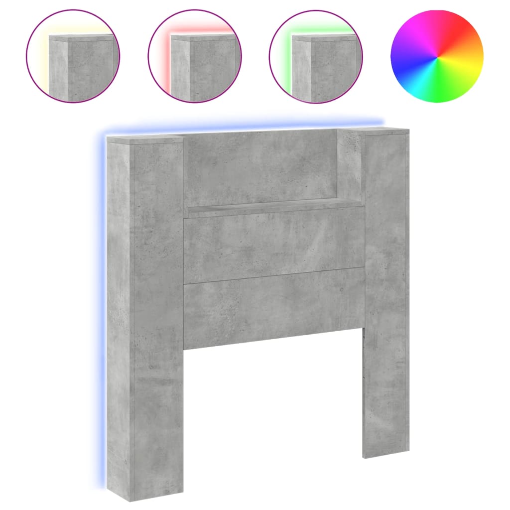 vidaXL Čelo postele úložný prostor LED betonově šedé 100x16,5x103,5 cm
